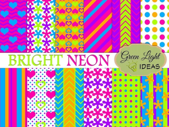 Birght Neon Digital Papers, Neon Party Backgrounds